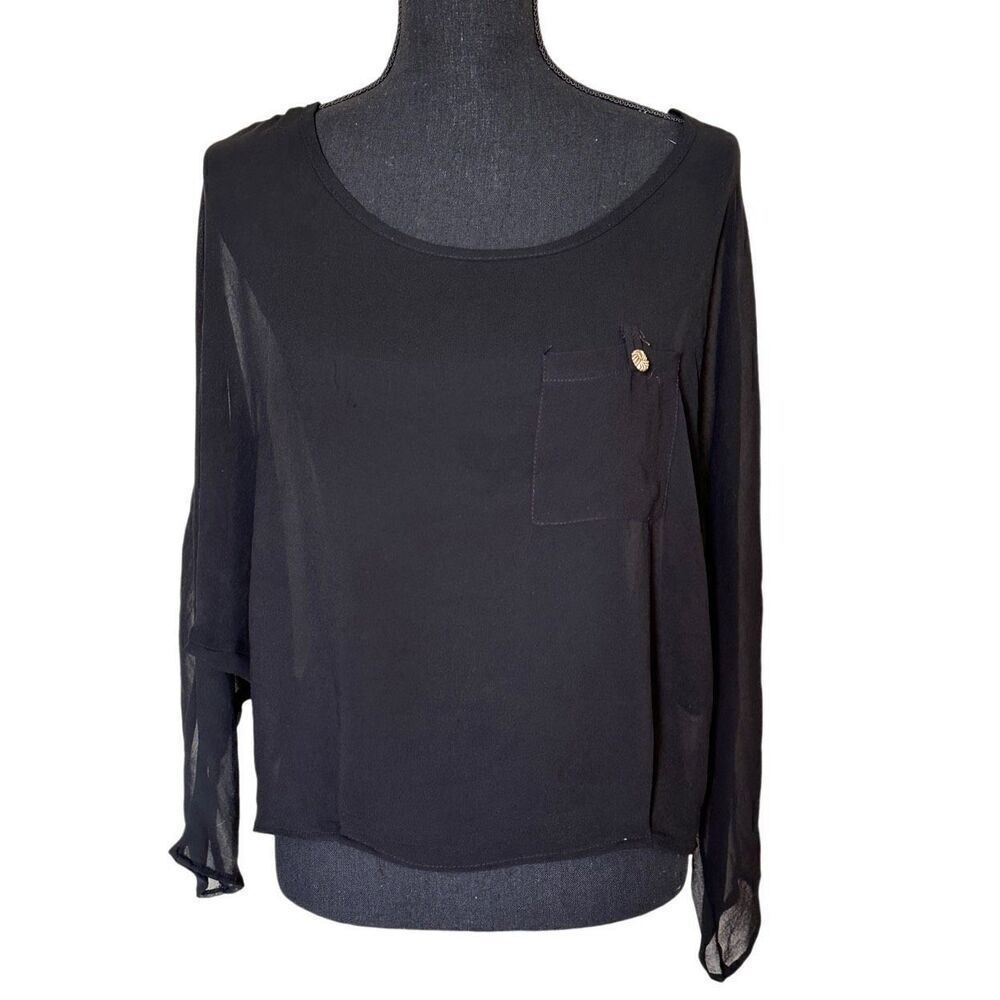 Love Culture Black Sheer Long Sleeve Blouse Sz Small